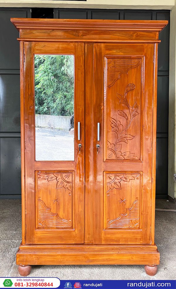 LEMARI PAKAIAN KAYU JATI EKONOMIS PINTU 2