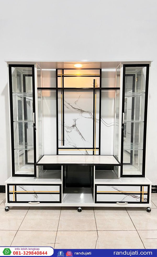 BUFFET TV TINGGI ALUMINIUM PVC PUTIH PANJANG 180CM 