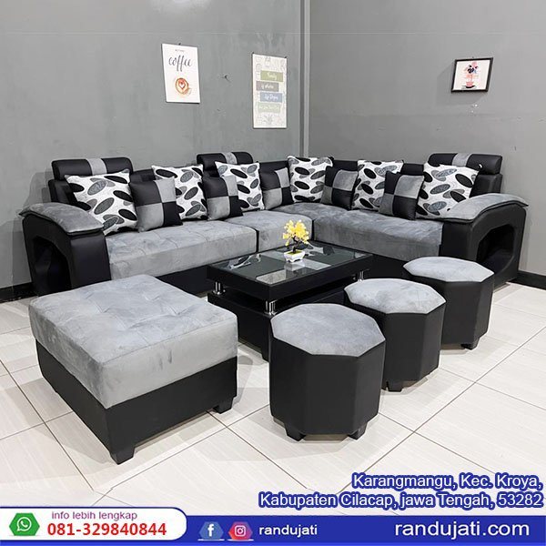 SOFA SUDUT PUK BERANAK HITAM ABU
