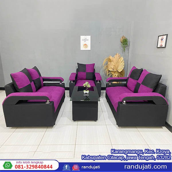 SOFA SUKHOI MINIMALIS 221 MAGENTA-HITAM
