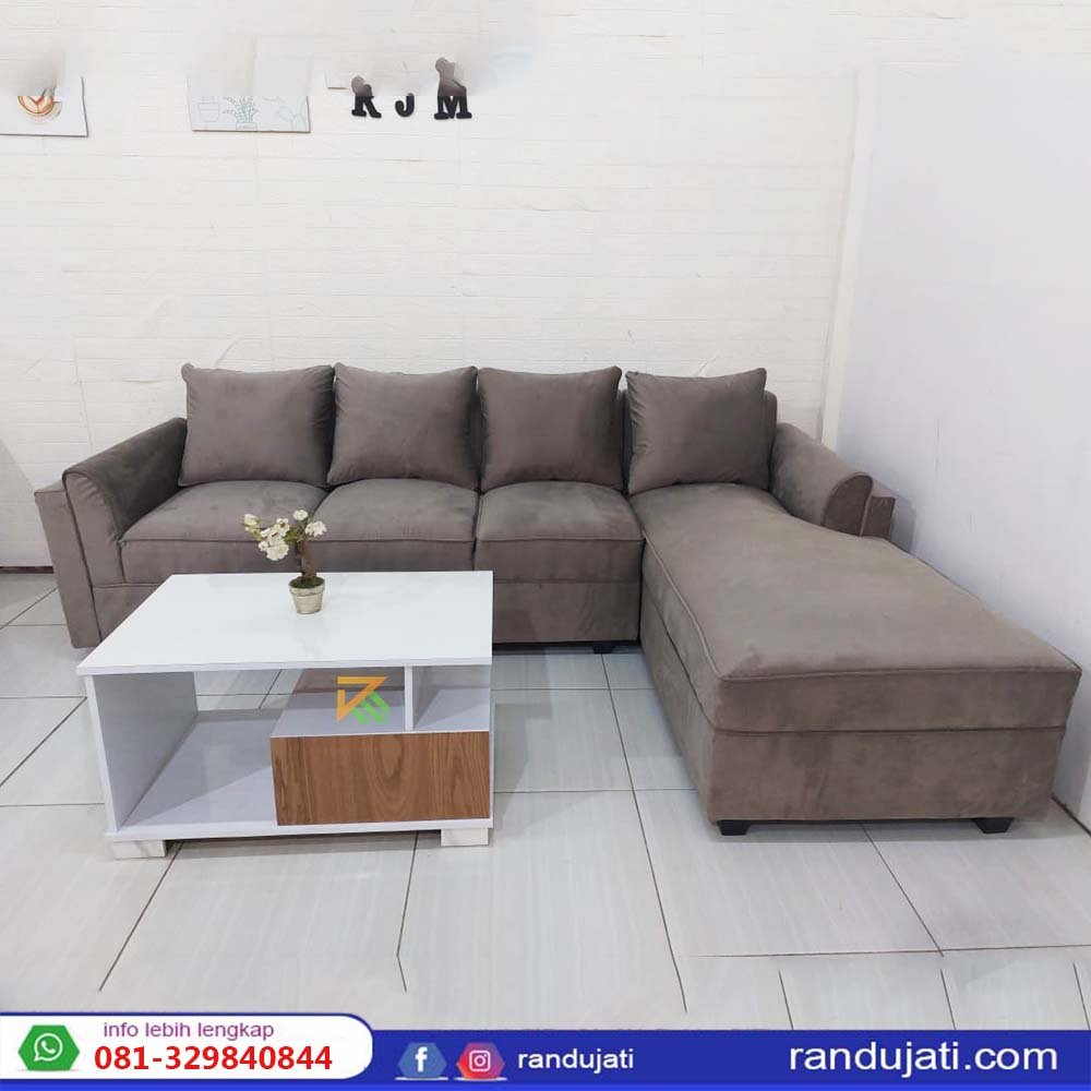 SOFA SUDUT L SANTAI MEJA HPL KREM 