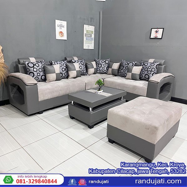 SOFA SUDUT L PUK 1 MINIMALIS KREM ABU