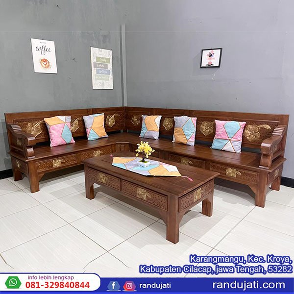 KURSI KAYU JATI SUDUT MAWAR GEMUK ANTEB
