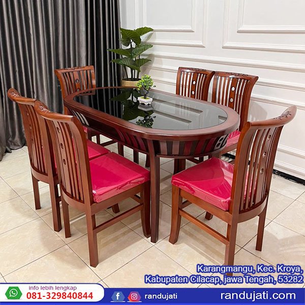 MEJA MAKAN KAYU SONIUM OVAL KURSI 6 MM003