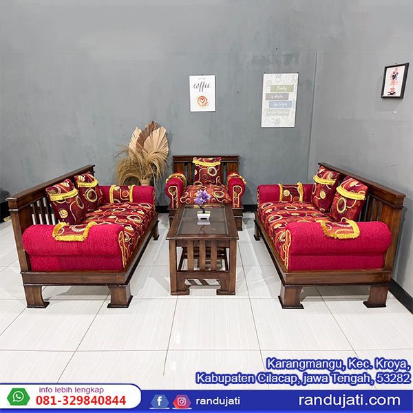 KURSI KAYU JATI KOMBINASI MINIMALIS MERAH 