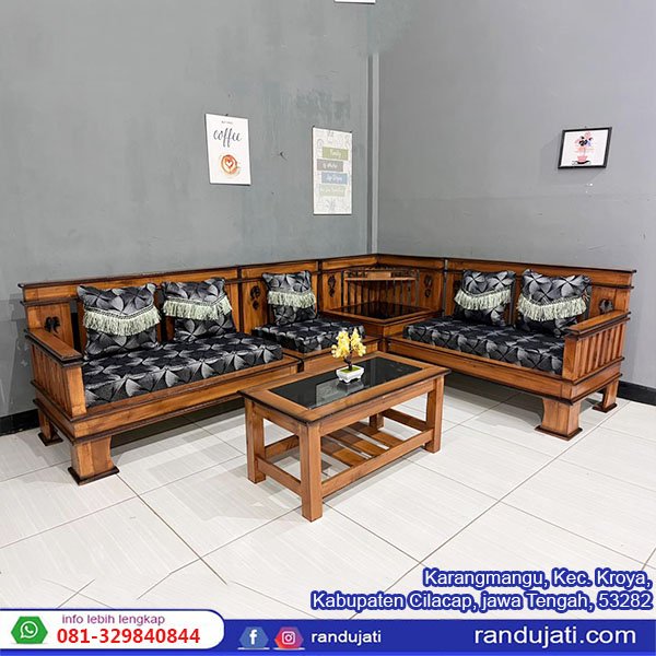 KURSI KAYU WARU KOMBINASI MINIMALIS SUDUT ABU