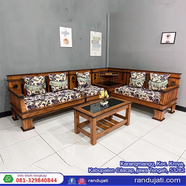 KURSI KAYU WARU KOMBINASI MINIMALIS SUDUT KREM