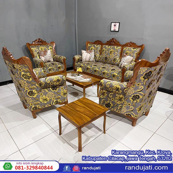 KURSI KAYU JATI GAJAHAN KAIN CENIL ABU