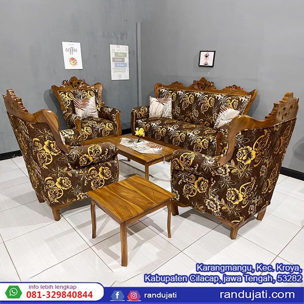 KURSI KAYU JATI KOMBINASI GAJAHAN KAIN CENIL 