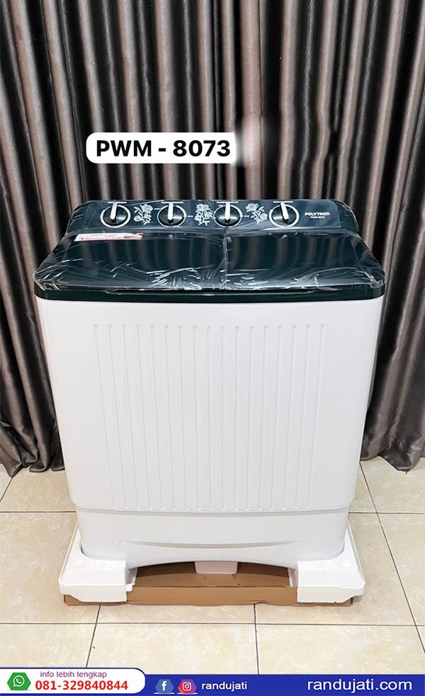 MESIN CUCI 2 TABUNG MANUAL 8KG POLYTRON PWM 8073 HITAM
